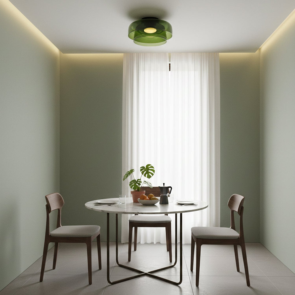 Gelaagde glazen plafondlamp met metalen frame in zwart, groen, smoke grijs, oranje LED 32-42 cm