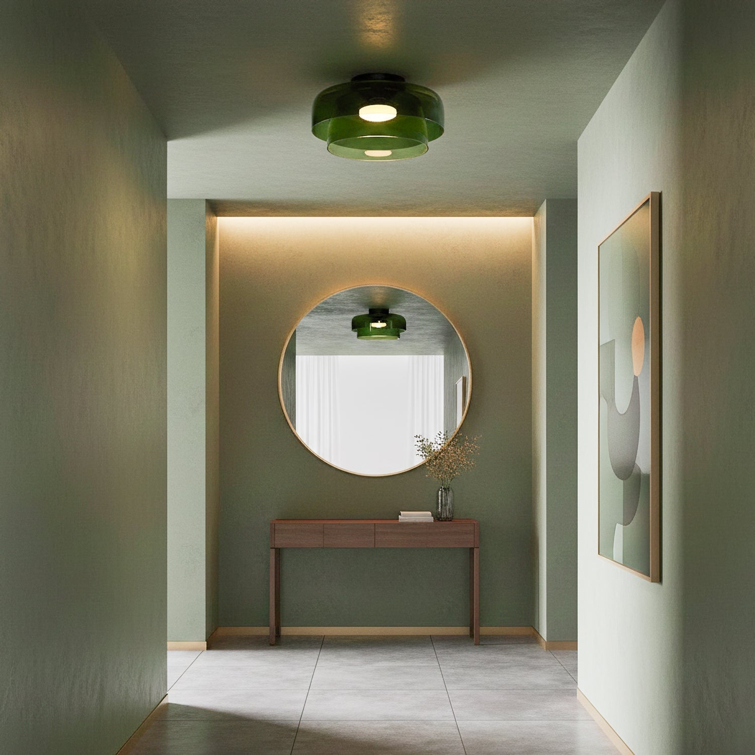 Gelaagde glazen plafondlamp met metalen frame in zwart, groen, smoke grijs, oranje LED 32-42 cm
