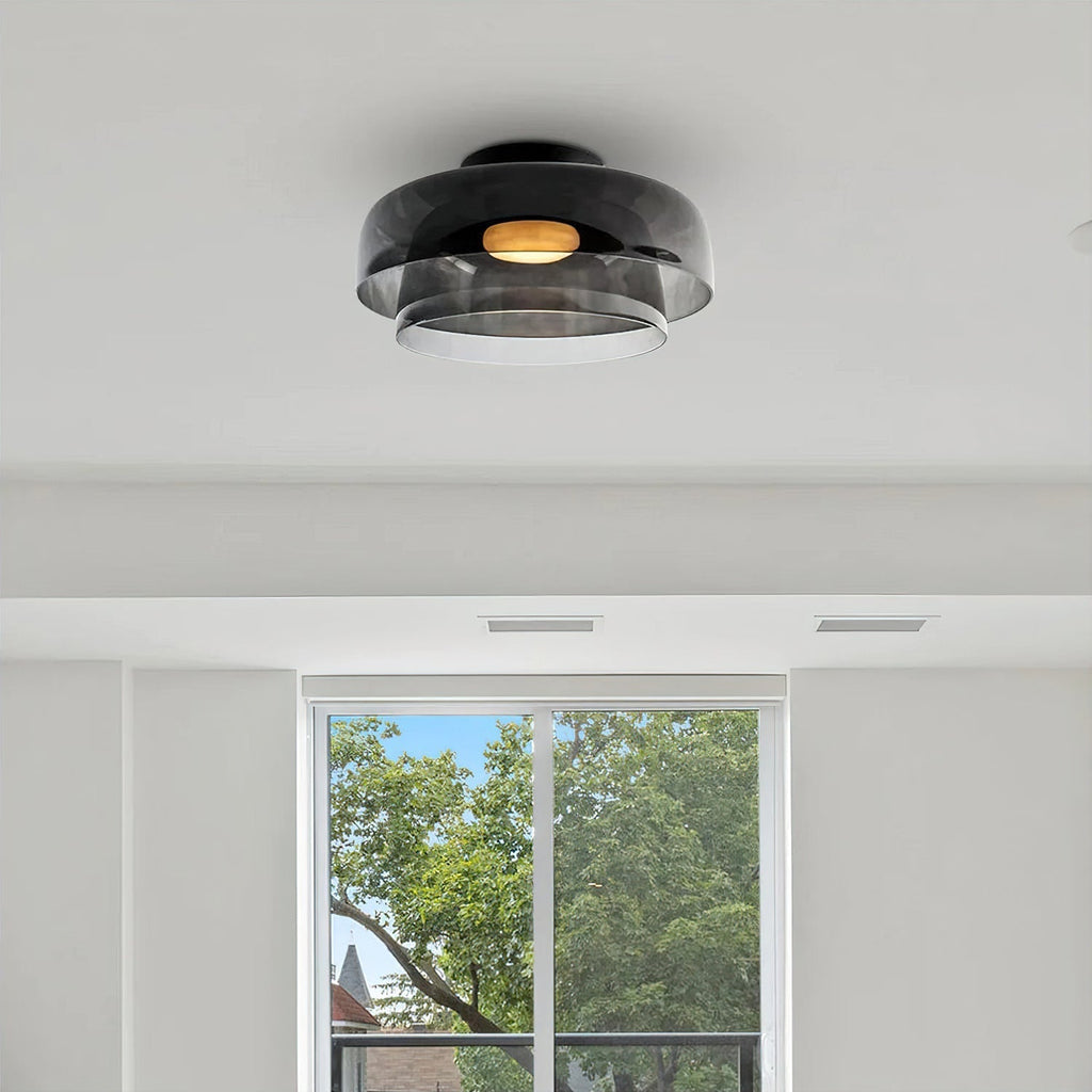 Gelaagde glazen plafondlamp met metalen frame in zwart, groen, smoke grijs, oranje LED 32-42 cm