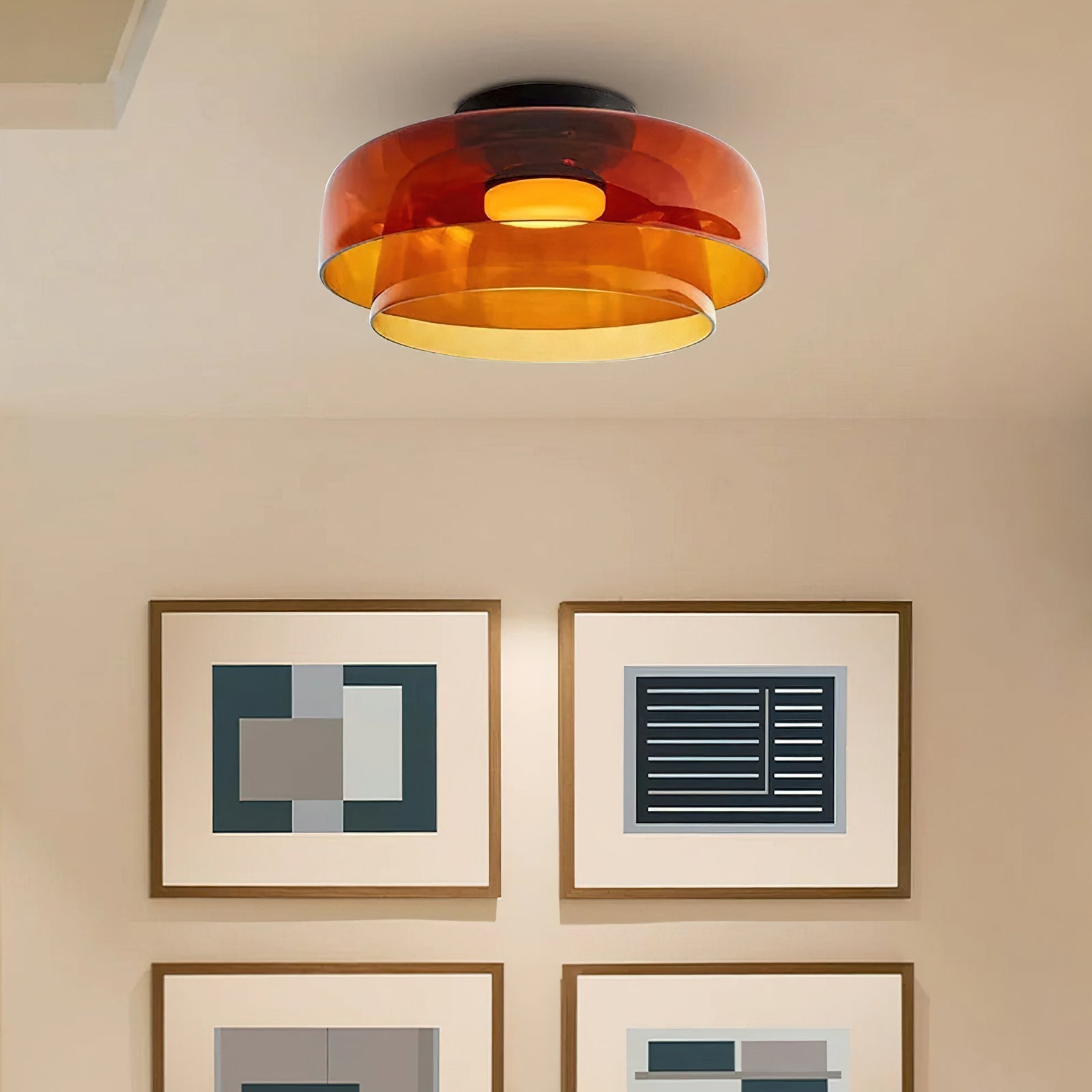 Gelaagde glazen plafondlamp met metalen frame in zwart, groen, smoke grijs, oranje LED 32-42 cm