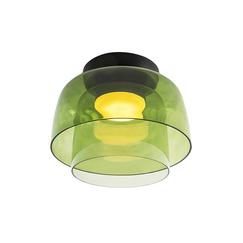 Gelaagde glazen plafondlamp met metalen frame in zwart, groen, smoke grijs, oranje LED 32-42 cm
