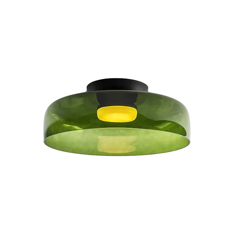 Gelaagde glazen plafondlamp met metalen frame in zwart, groen, smoke grijs, oranje LED 32-42 cm