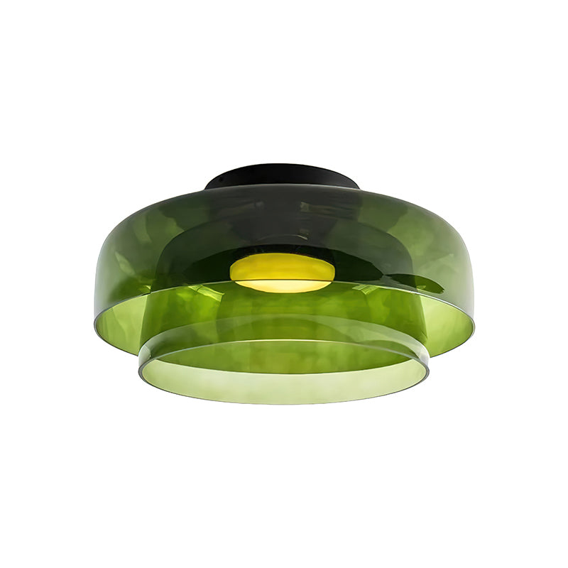 Gelaagde glazen plafondlamp met metalen frame in zwart, groen, smoke grijs, oranje LED 32-42 cm