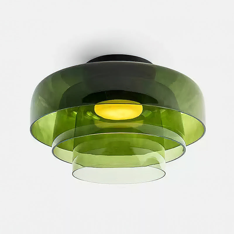 Gelaagde glazen plafondlamp met metalen frame in zwart, groen, smoke grijs, oranje LED 32-42 cm