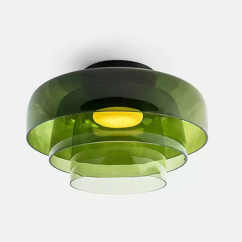 Gelaagde glazen plafondlamp met metalen frame in zwart, groen, smoke grijs, oranje LED 32-42 cm