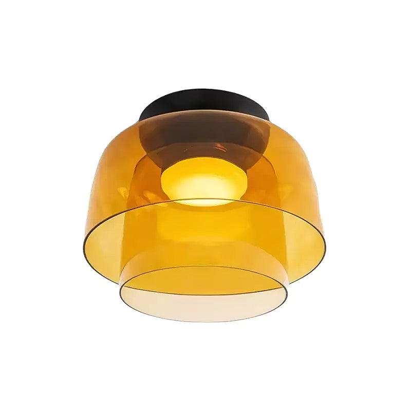 Gelaagde glazen plafondlamp met metalen frame in zwart, groen, smoke grijs, oranje LED 32-42 cm