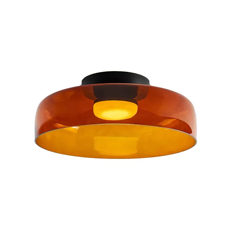 Gelaagde glazen plafondlamp met metalen frame in zwart, groen, smoke grijs, oranje LED 32-42 cm