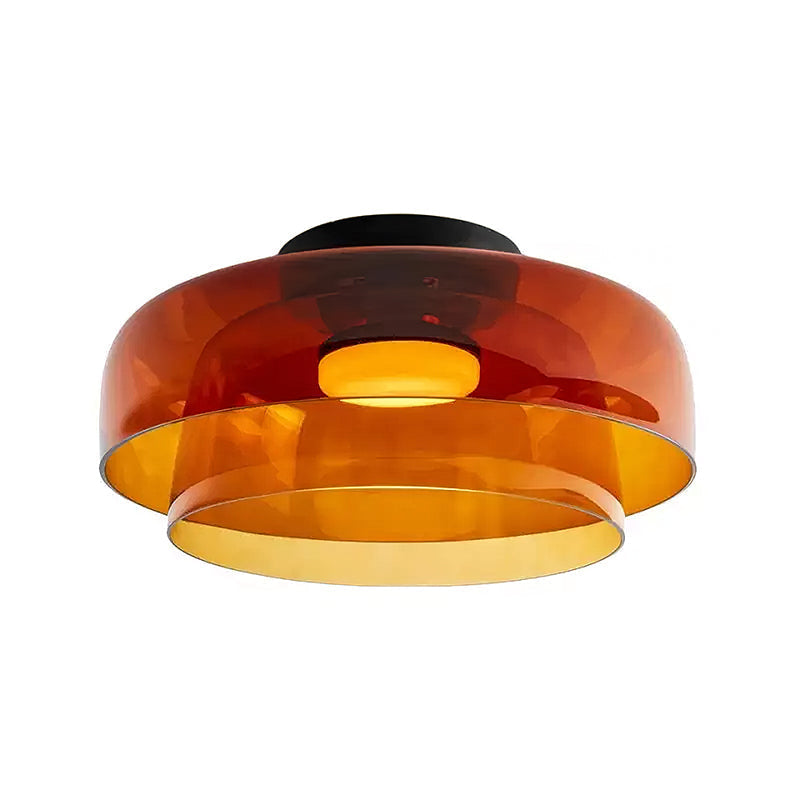 Gelaagde glazen plafondlamp met metalen frame in zwart, groen, smoke grijs, oranje LED 32-42 cm
