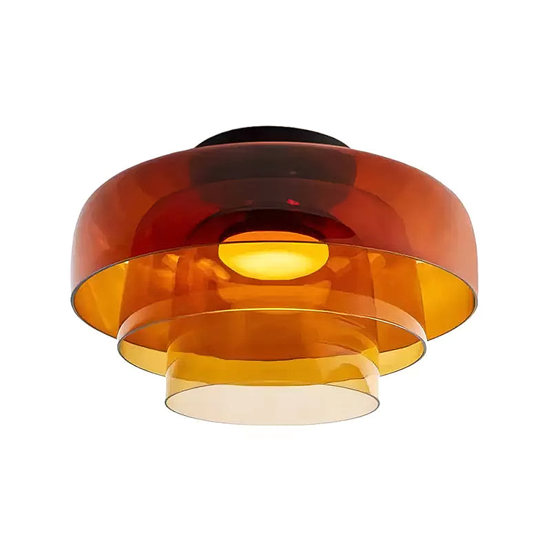 Gelaagde glazen plafondlamp met metalen frame in zwart, groen, smoke grijs, oranje LED 32-42 cm