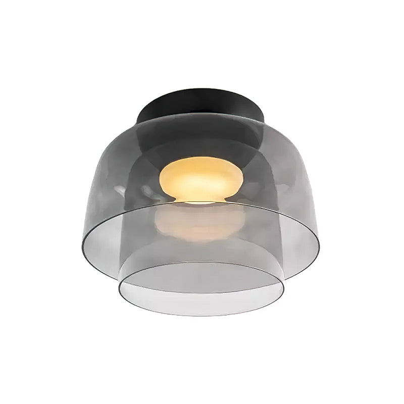 Gelaagde glazen plafondlamp met metalen frame in zwart, groen, smoke grijs, oranje LED 32-42 cm