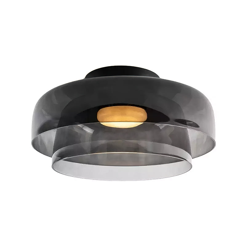 Gelaagde glazen plafondlamp met metalen frame in zwart, groen, smoke grijs, oranje LED 32-42 cm