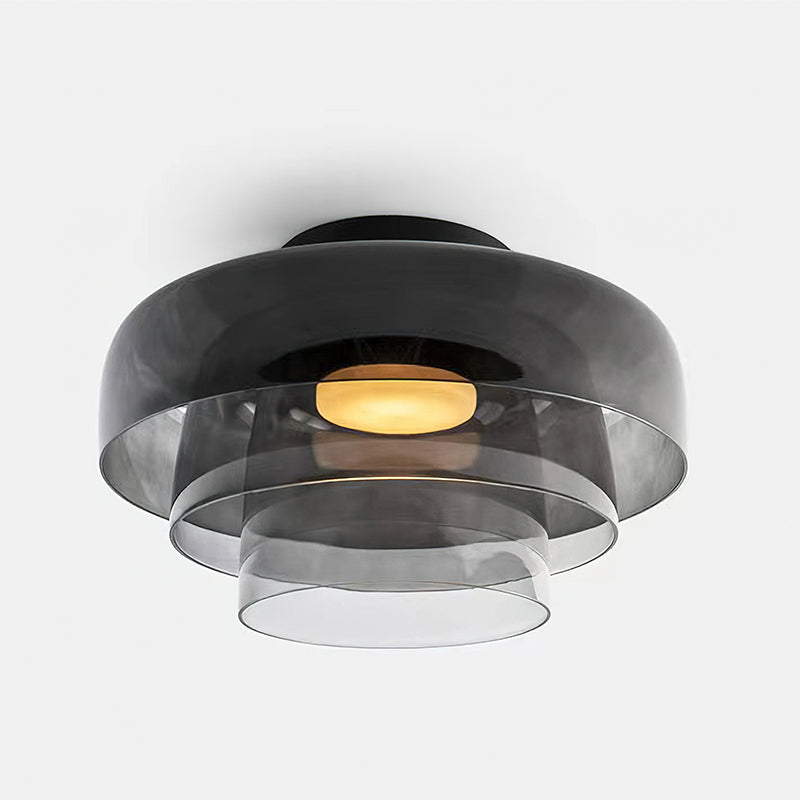 Gelaagde glazen plafondlamp met metalen frame in zwart, groen, smoke grijs, oranje LED 32-42 cm