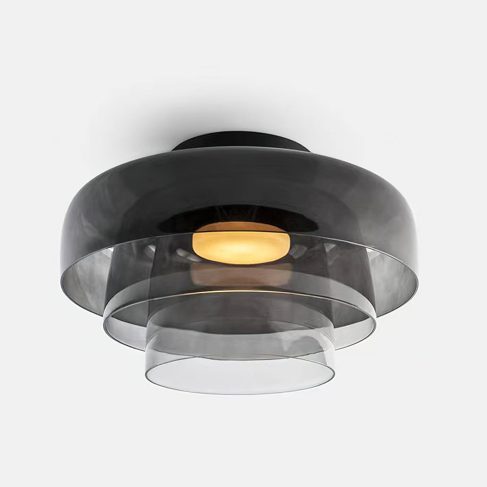 Gelaagde glazen plafondlamp met metalen frame in zwart, groen, smoke grijs, oranje LED 32-42 cm