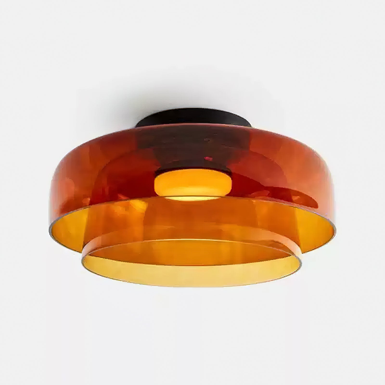 Gelaagde glazen plafondlamp met metalen frame in zwart, groen, smoke grijs, oranje LED 32-42 cm