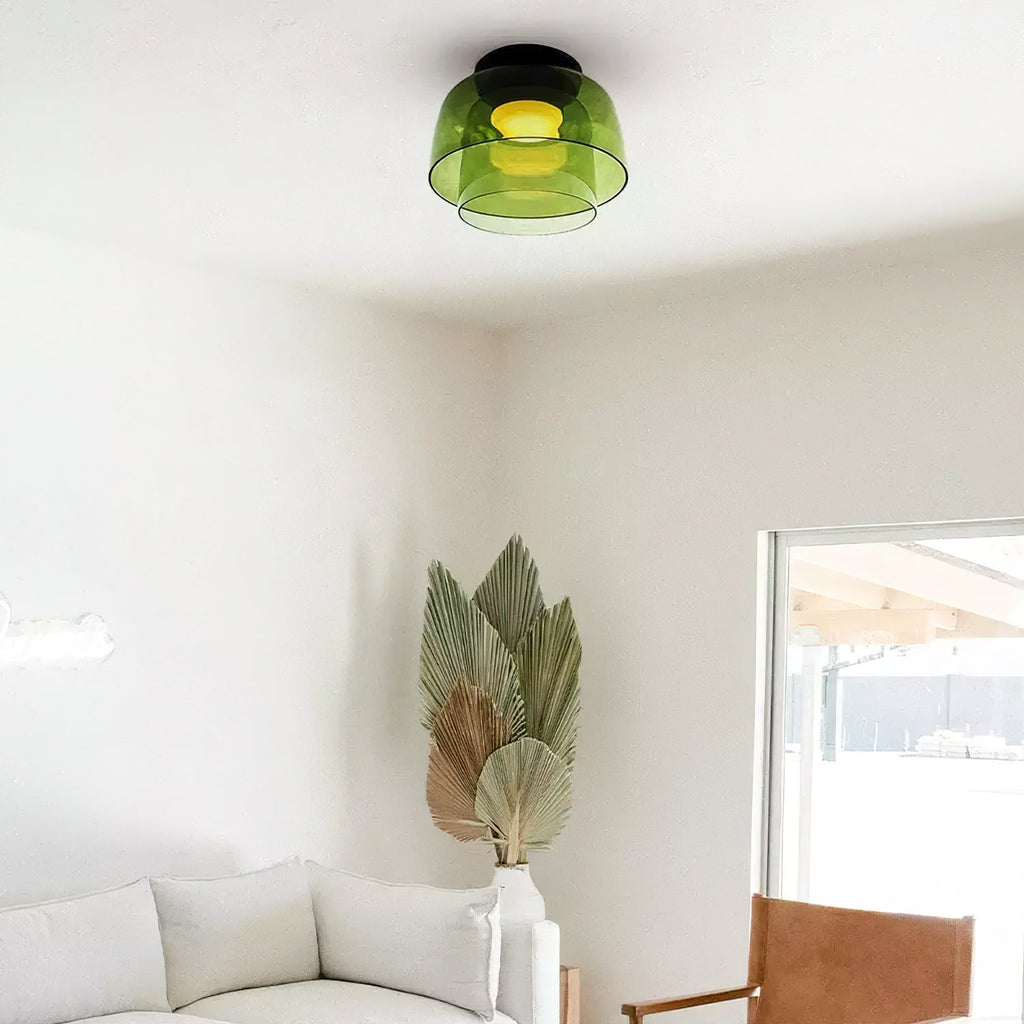 Gelaagde glazen plafondlamp met metalen frame in zwart, groen, smoke grijs, oranje LED 32-42 cm