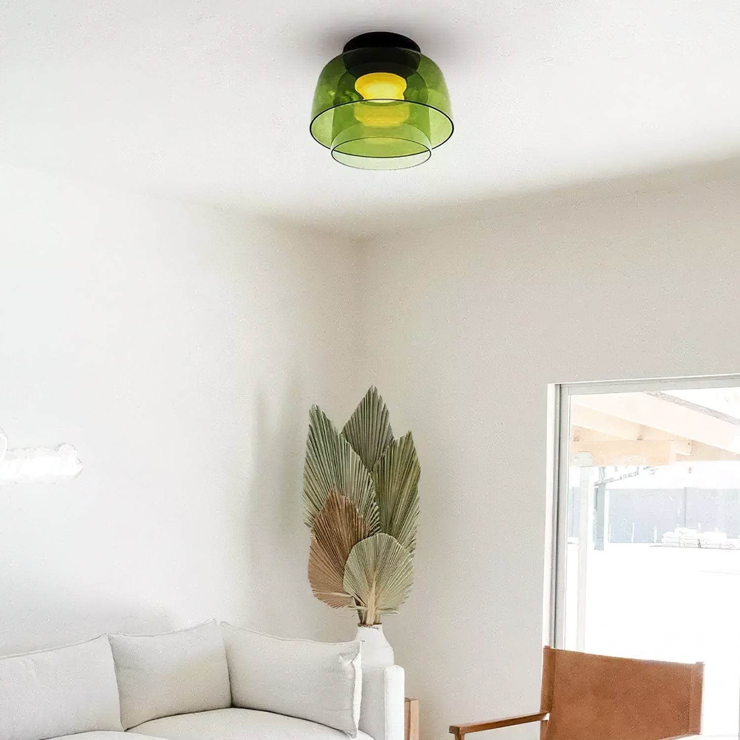 Gelaagde glazen plafondlamp met metalen frame in zwart, groen, smoke grijs, oranje LED 32-42 cm