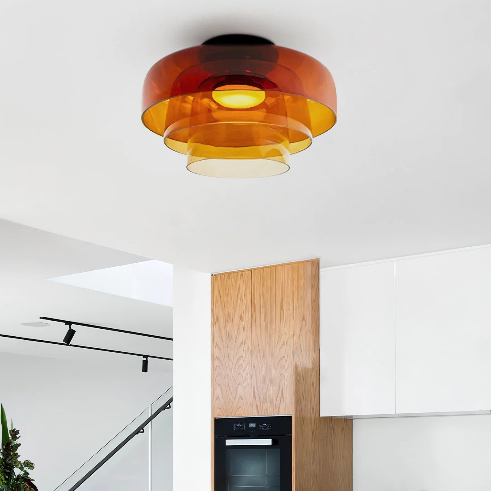 Gelaagde glazen plafondlamp met metalen frame in zwart, groen, smoke grijs, oranje LED 32-42 cm