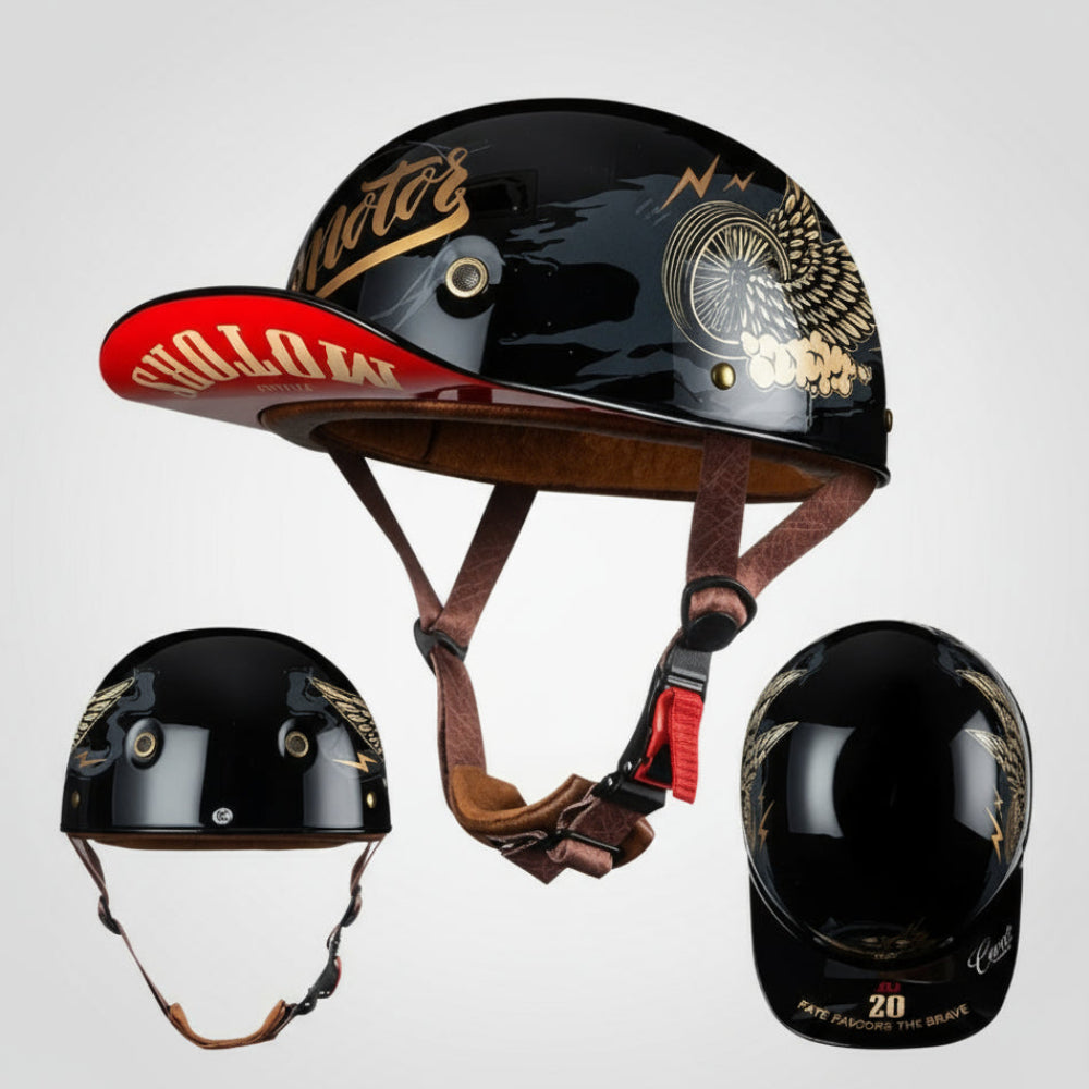 Half Face Motorcycle Helmet With Baseball Cap Look