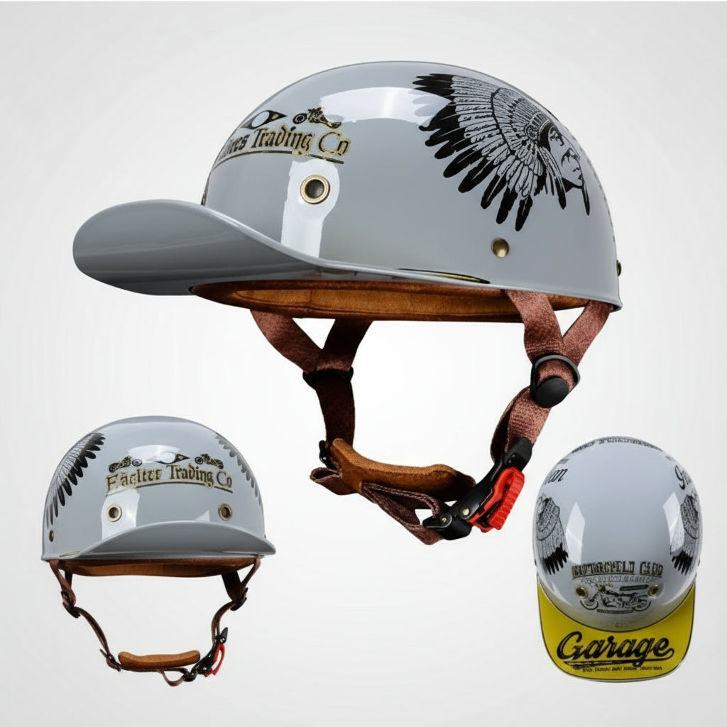 Half Face Motorcycle Helmet With Baseball Cap Look