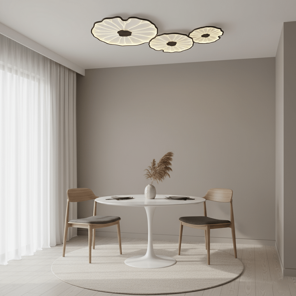 Plafonnier Feuille de Lotus Aspect Bois, Acrylique et Métal, LED 3000K-6000K