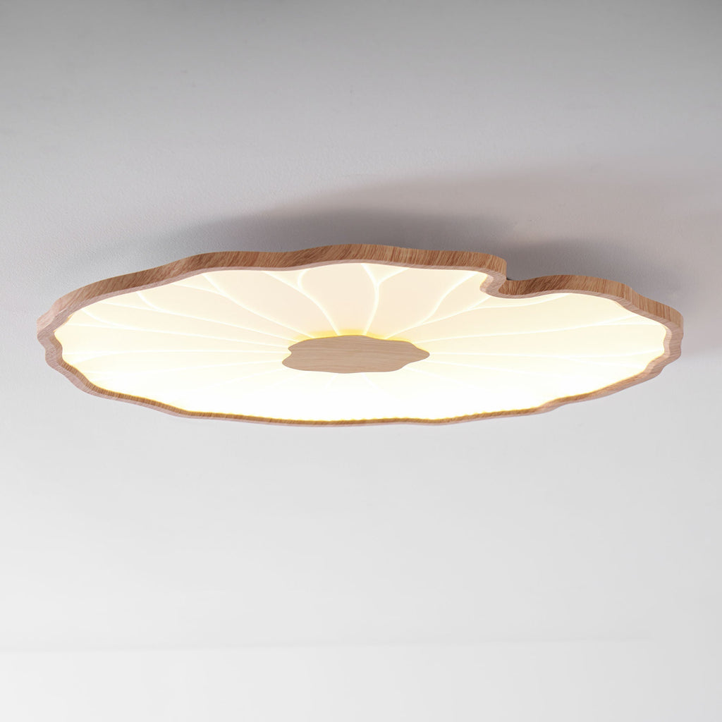 Plafonnier Feuille de Lotus Aspect Bois, Acrylique et Métal, LED 3000K-6000K