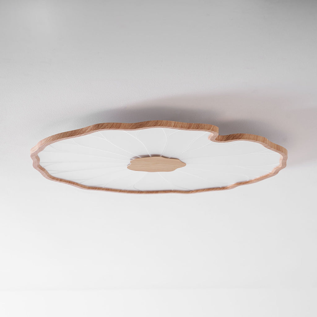 Plafonnier Feuille de Lotus Aspect Bois, Acrylique et Métal, LED 3000K-6000K