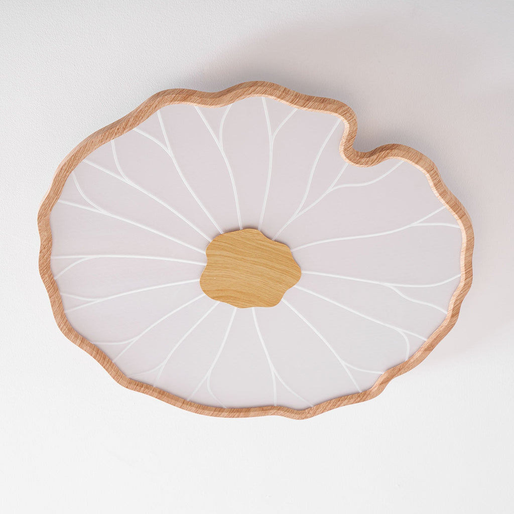 Plafonnier Feuille de Lotus Aspect Bois, Acrylique et Métal, LED 3000K-6000K