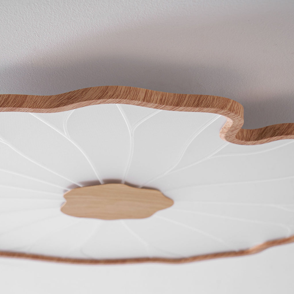 Plafonnier Feuille de Lotus Aspect Bois, Acrylique et Métal, LED 3000K-6000K