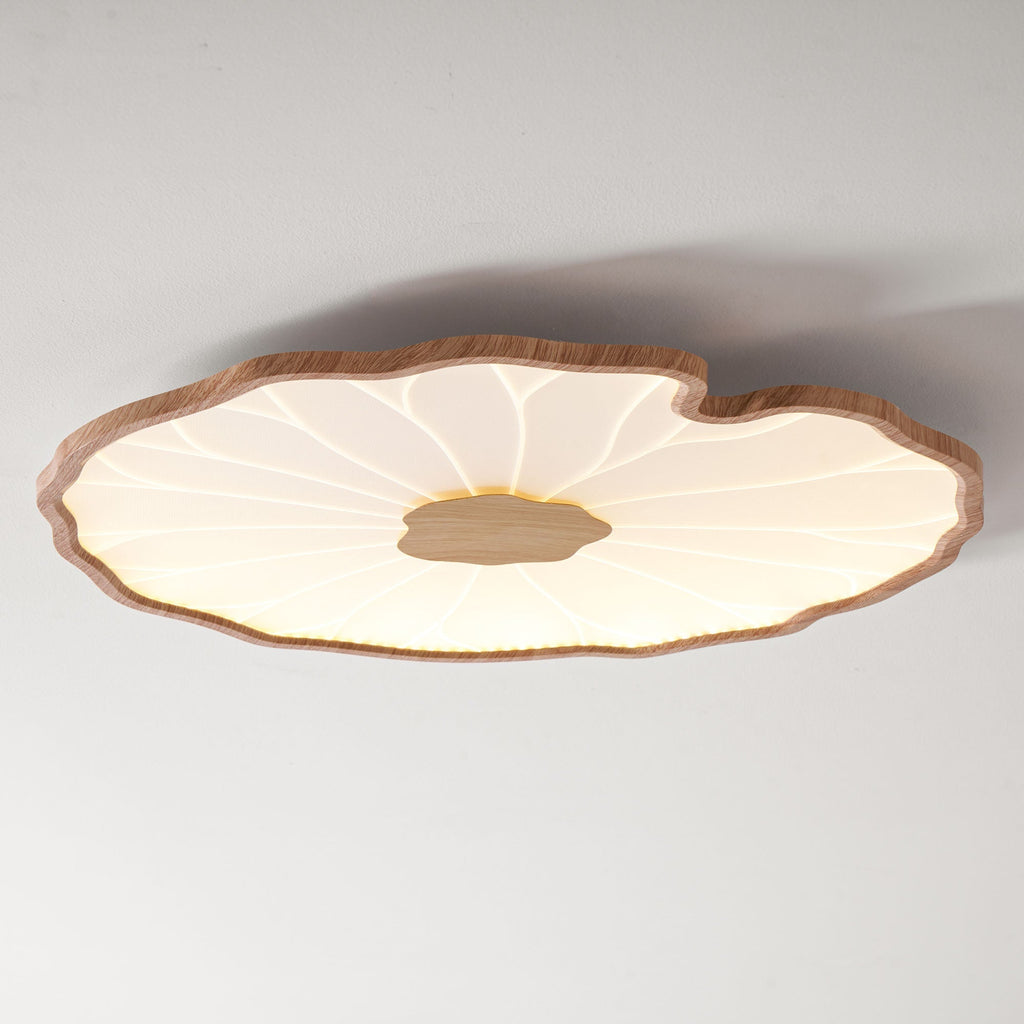Plafonnier Feuille de Lotus Aspect Bois, Acrylique et Métal, LED 3000K-6000K