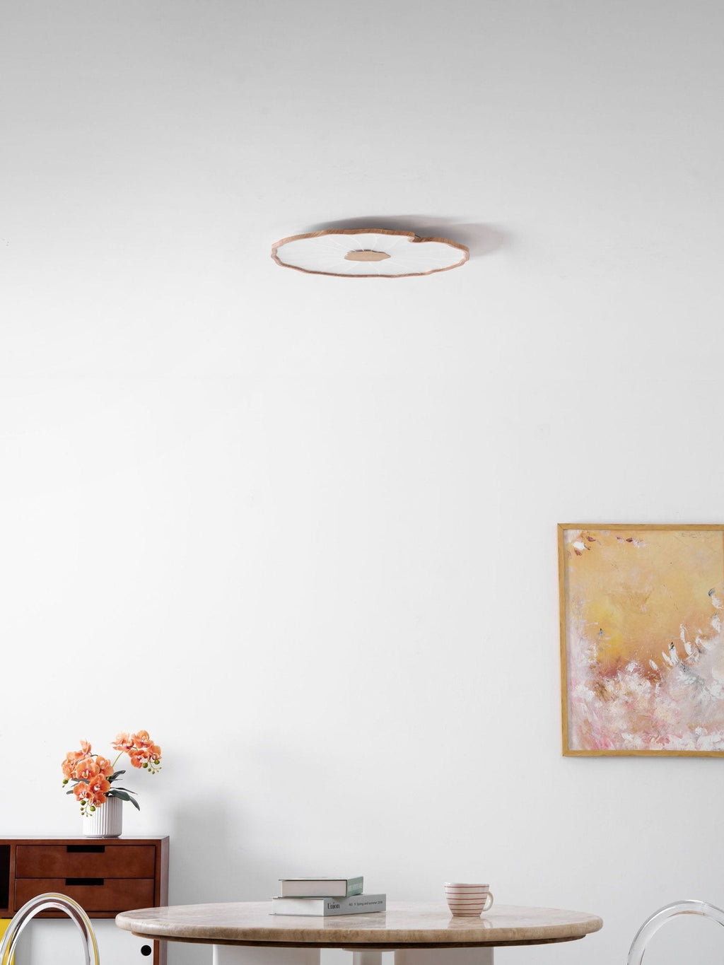 Plafonnier Feuille de Lotus Aspect Bois, Acrylique et Métal, LED 3000K-6000K
