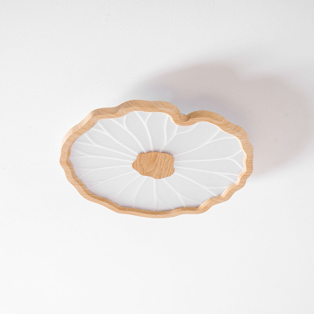 Plafonnier Feuille de Lotus Aspect Bois, Acrylique et Métal, LED 3000K-6000K