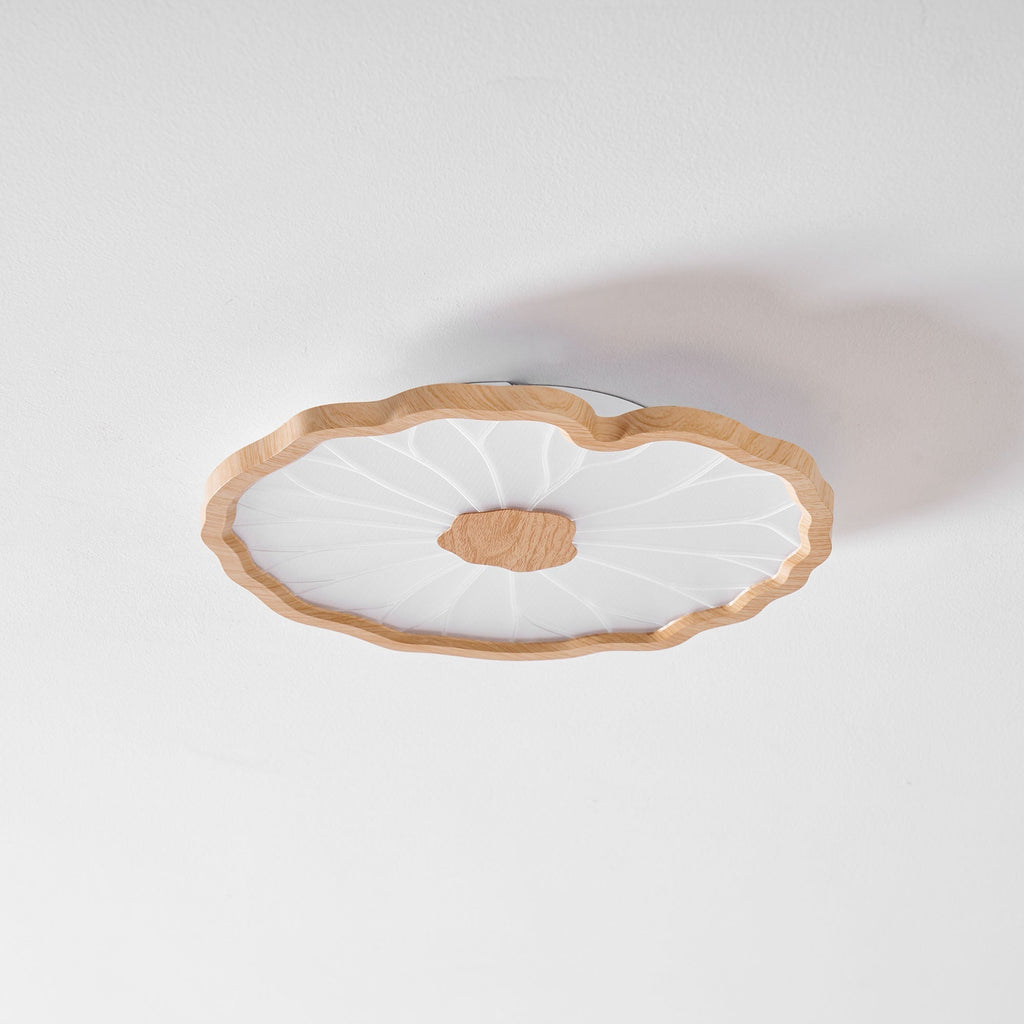 Plafonnier Feuille de Lotus Aspect Bois, Acrylique et Métal, LED 3000K-6000K