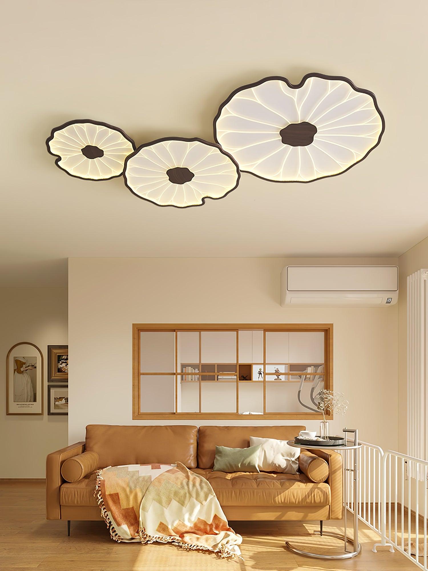Plafonnier Feuille de Lotus Aspect Bois, Acrylique et Métal, LED 3000K-6000K