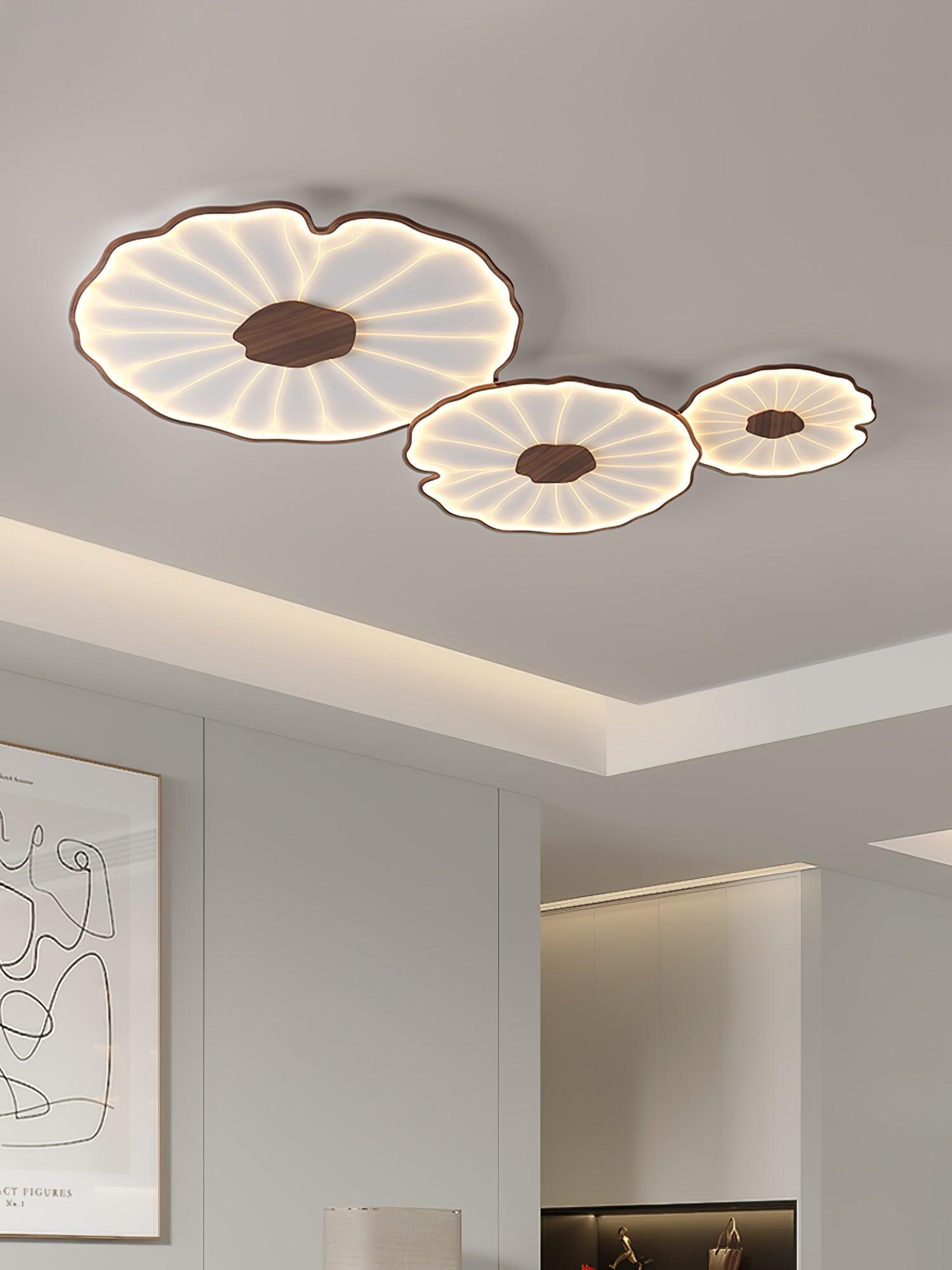 Plafonnier Feuille de Lotus Aspect Bois, Acrylique et Métal, LED 3000K-6000K