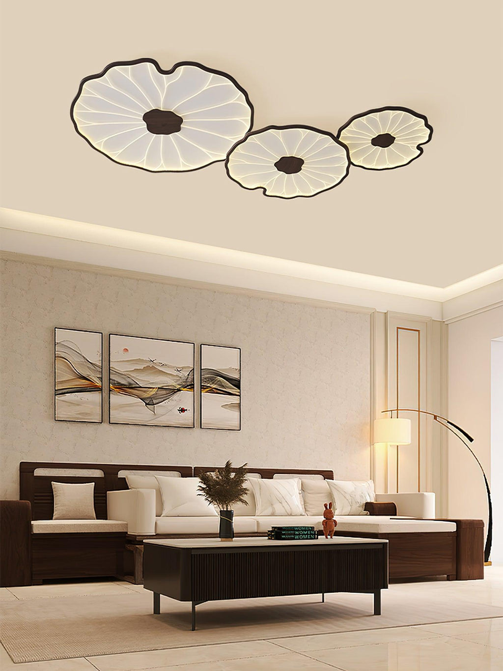 Plafonnier Feuille de Lotus Aspect Bois, Acrylique et Métal, LED 3000K-6000K