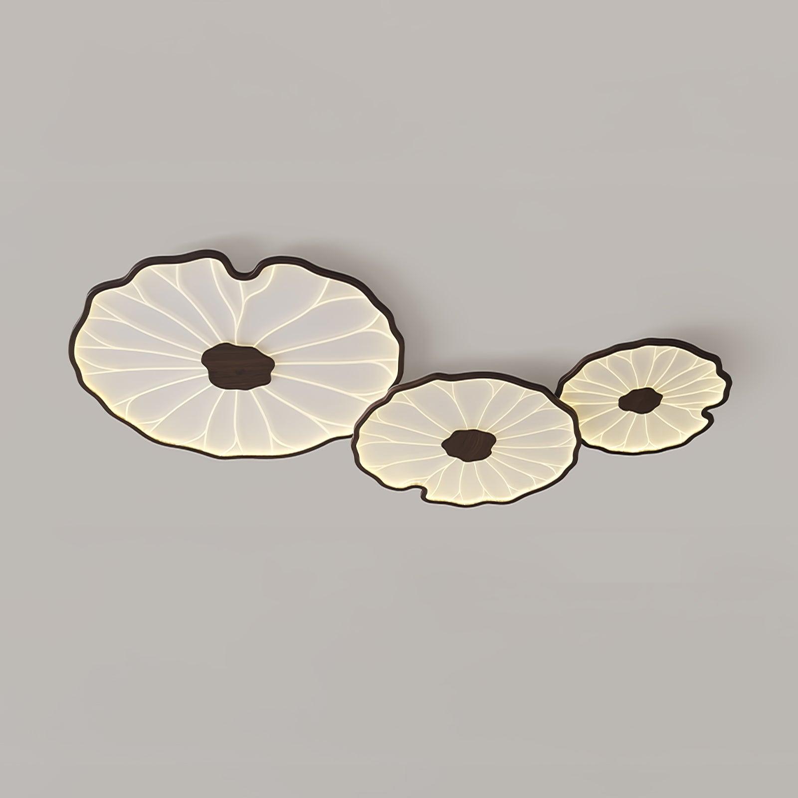 Plafonnier Feuille de Lotus Aspect Bois, Acrylique et Métal, LED 3000K-6000K