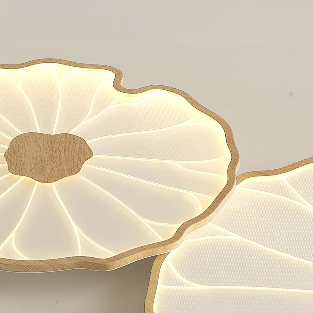 Plafonnier Feuille de Lotus Aspect Bois, Acrylique et Métal, LED 3000K-6000K