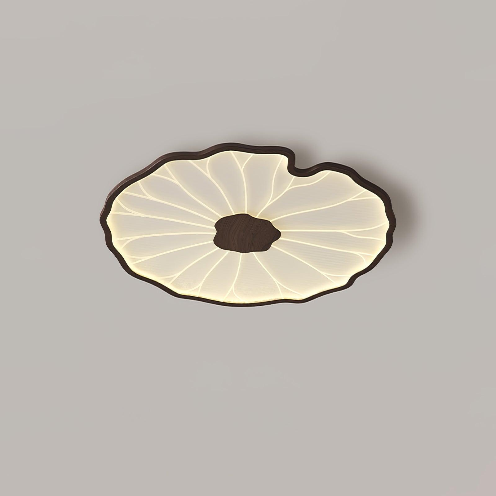 Plafonnier Feuille de Lotus Aspect Bois, Acrylique et Métal, LED 3000K-6000K