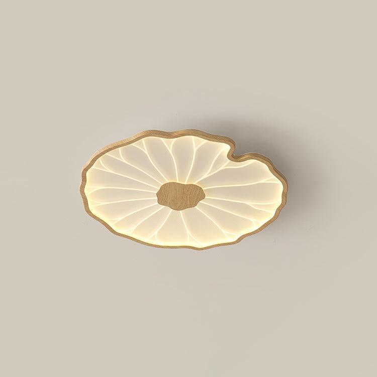 Plafonnier Feuille de Lotus Aspect Bois, Acrylique et Métal, LED 3000K-6000K