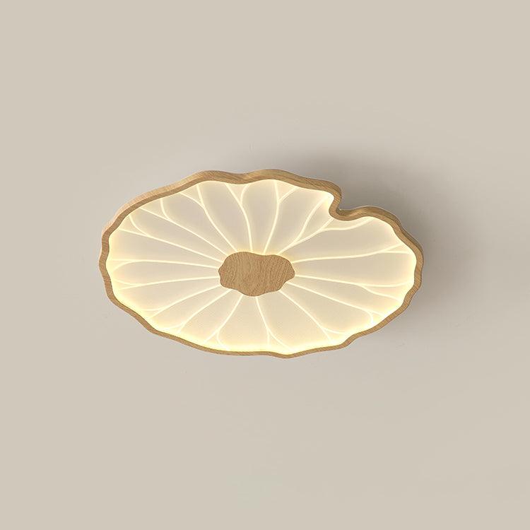 Plafonnier Feuille de Lotus Aspect Bois, Acrylique et Métal, LED 3000K-6000K