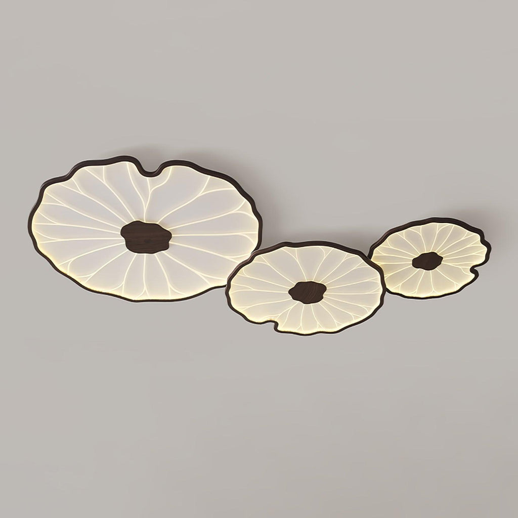 Plafonnier Feuille de Lotus Aspect Bois, Acrylique et Métal, LED 3000K-6000K