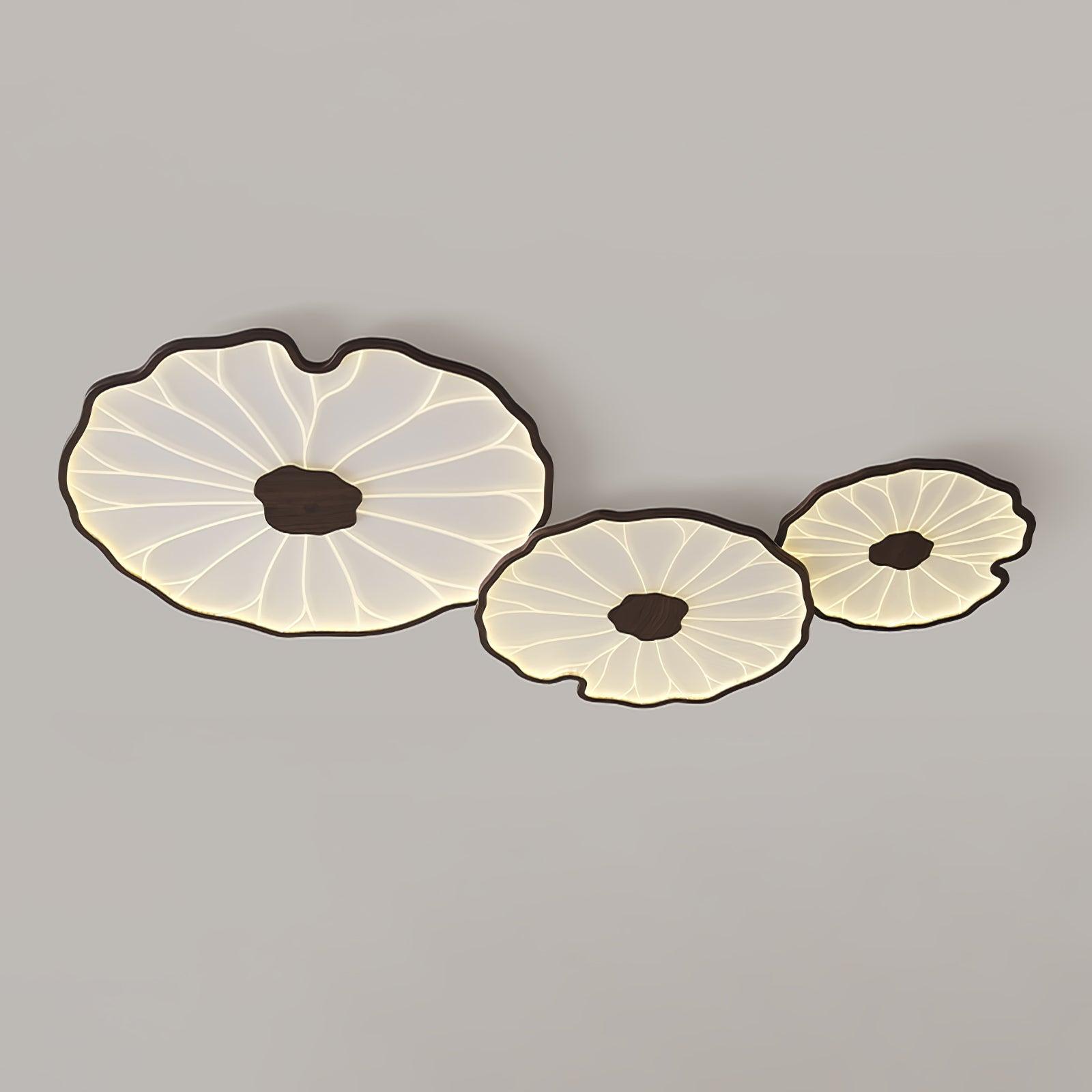 Plafonnier Feuille de Lotus Aspect Bois, Acrylique et Métal, LED 3000K-6000K