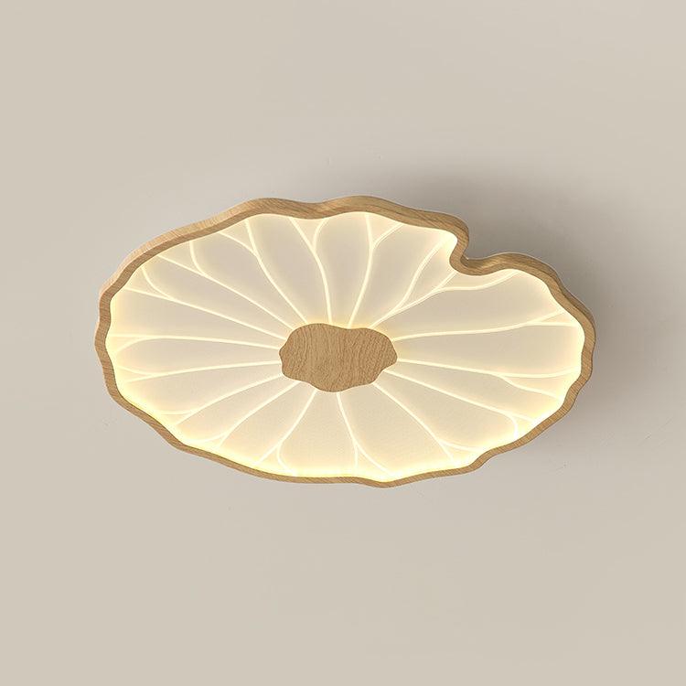 Plafonnier Feuille de Lotus Aspect Bois, Acrylique et Métal, LED 3000K-6000K