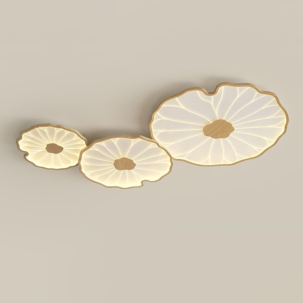 Plafonnier Feuille de Lotus Aspect Bois, Acrylique et Métal, LED 3000K-6000K