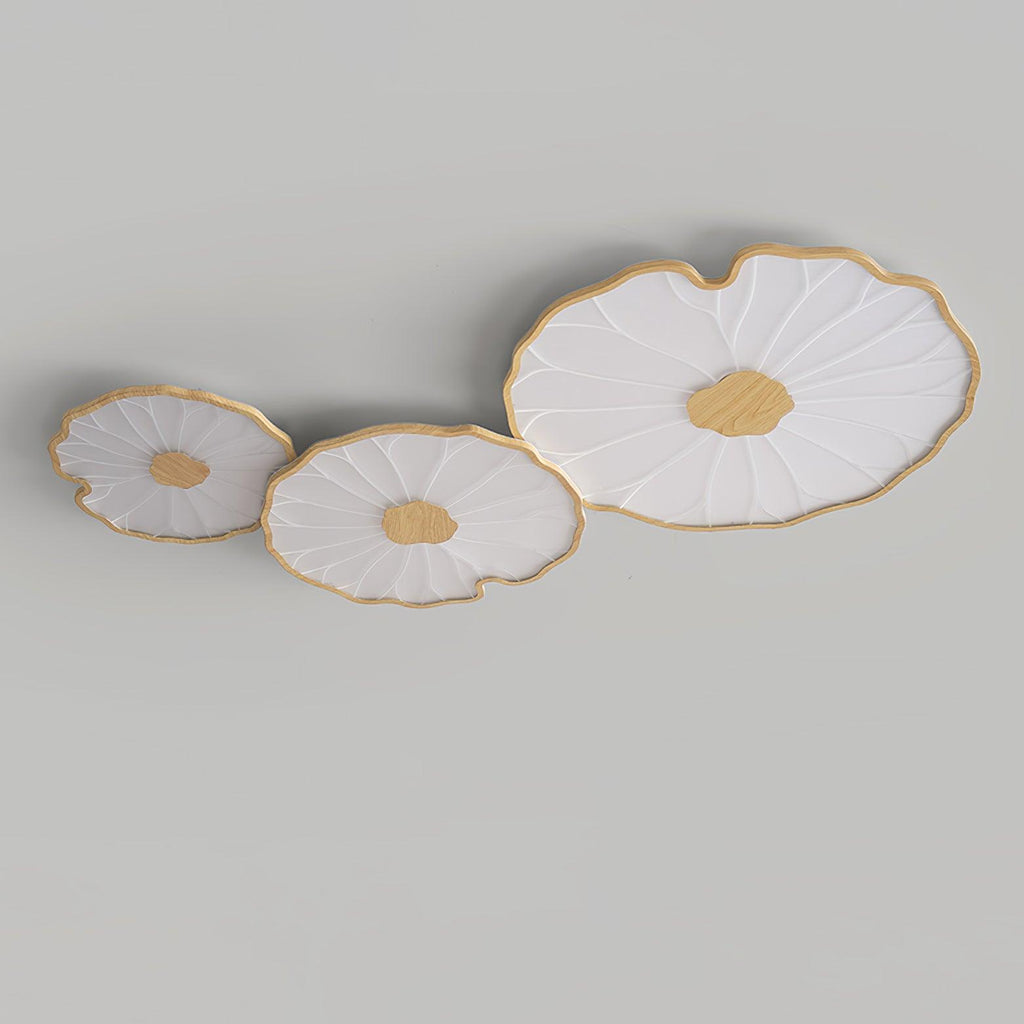 Plafonnier Feuille de Lotus Aspect Bois, Acrylique et Métal, LED 3000K-6000K