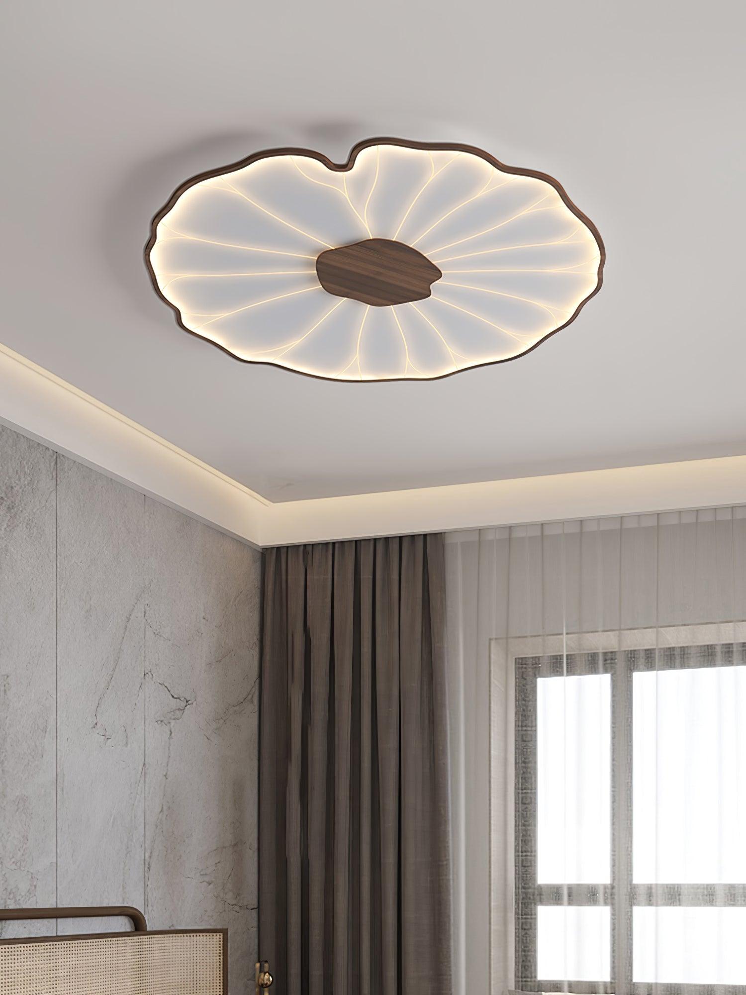 Plafonnier Feuille de Lotus Aspect Bois, Acrylique et Métal, LED 3000K-6000K