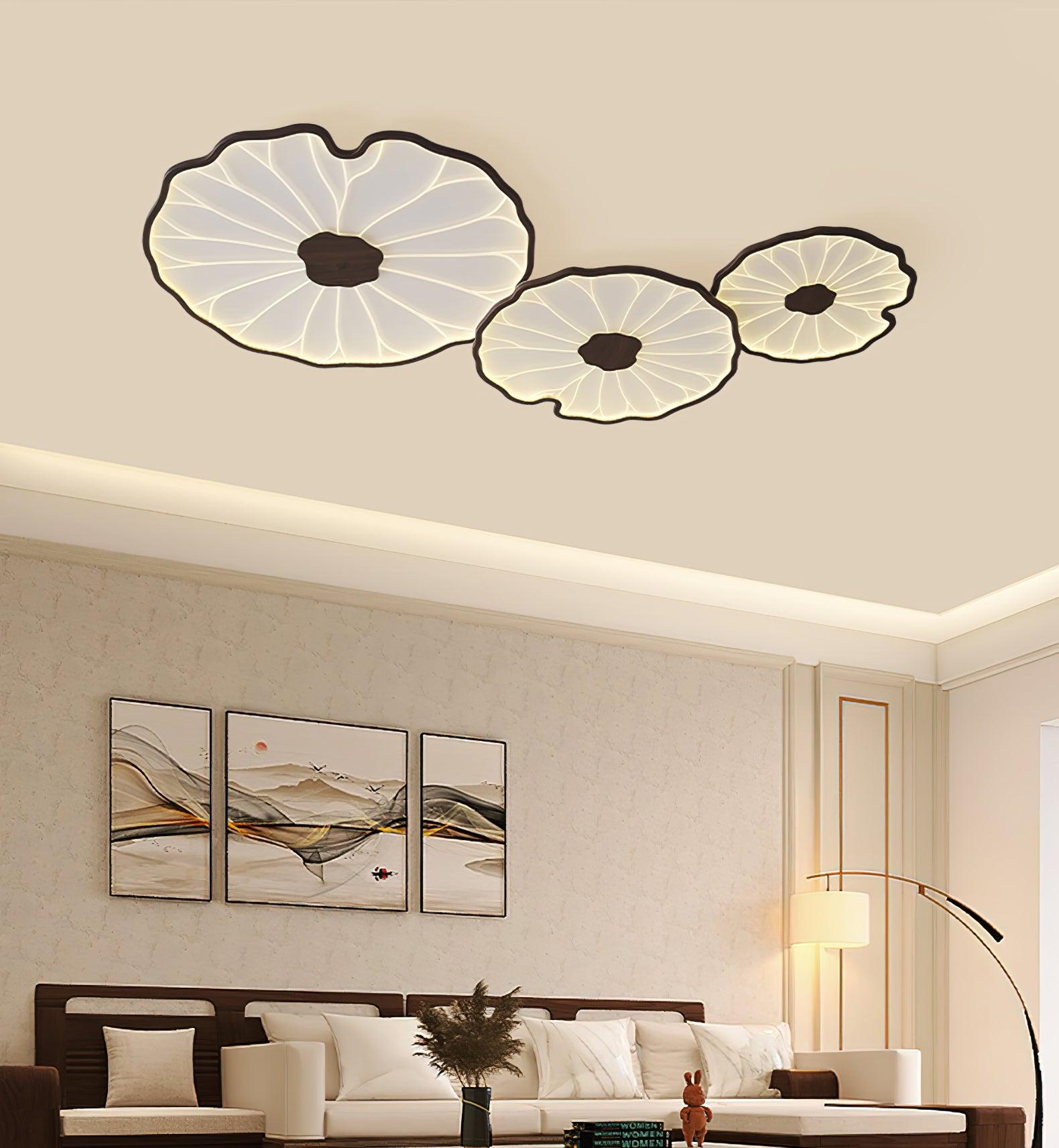 Plafonnier Feuille de Lotus Aspect Bois, Acrylique et Métal, LED 3000K-6000K