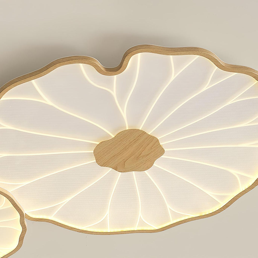 Plafonnier Feuille de Lotus Aspect Bois, Acrylique et Métal, LED 3000K-6000K
