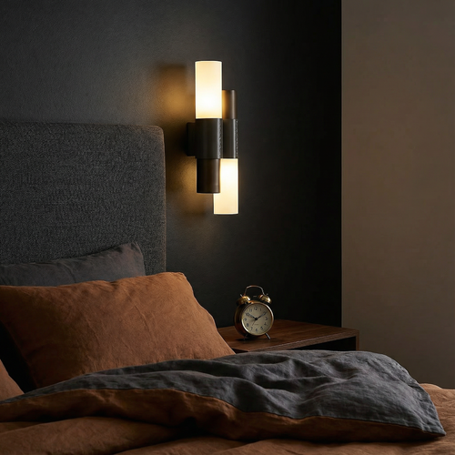 Aurelian Modern Steel Glass Wall Sconce Light With Leather Accent
