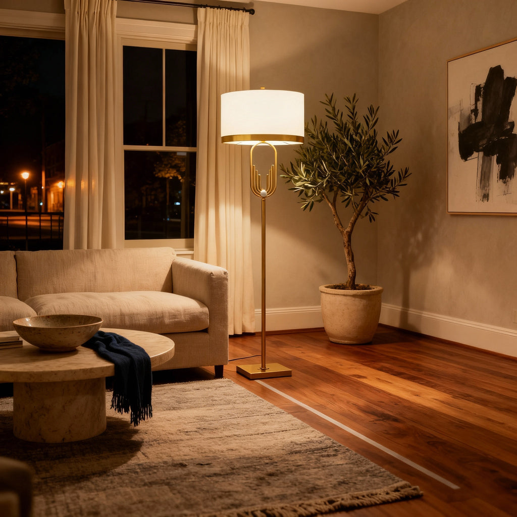 NovaLux Elegant Modern Floor Lamp With Sculpted Metallic Detailing